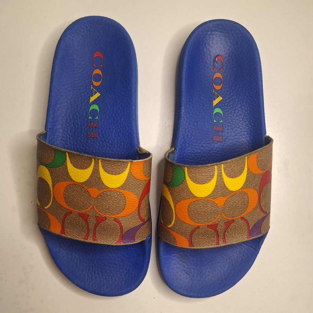 Coach rainbow pride slides unisexSZ men's 6 or women's size 7.5